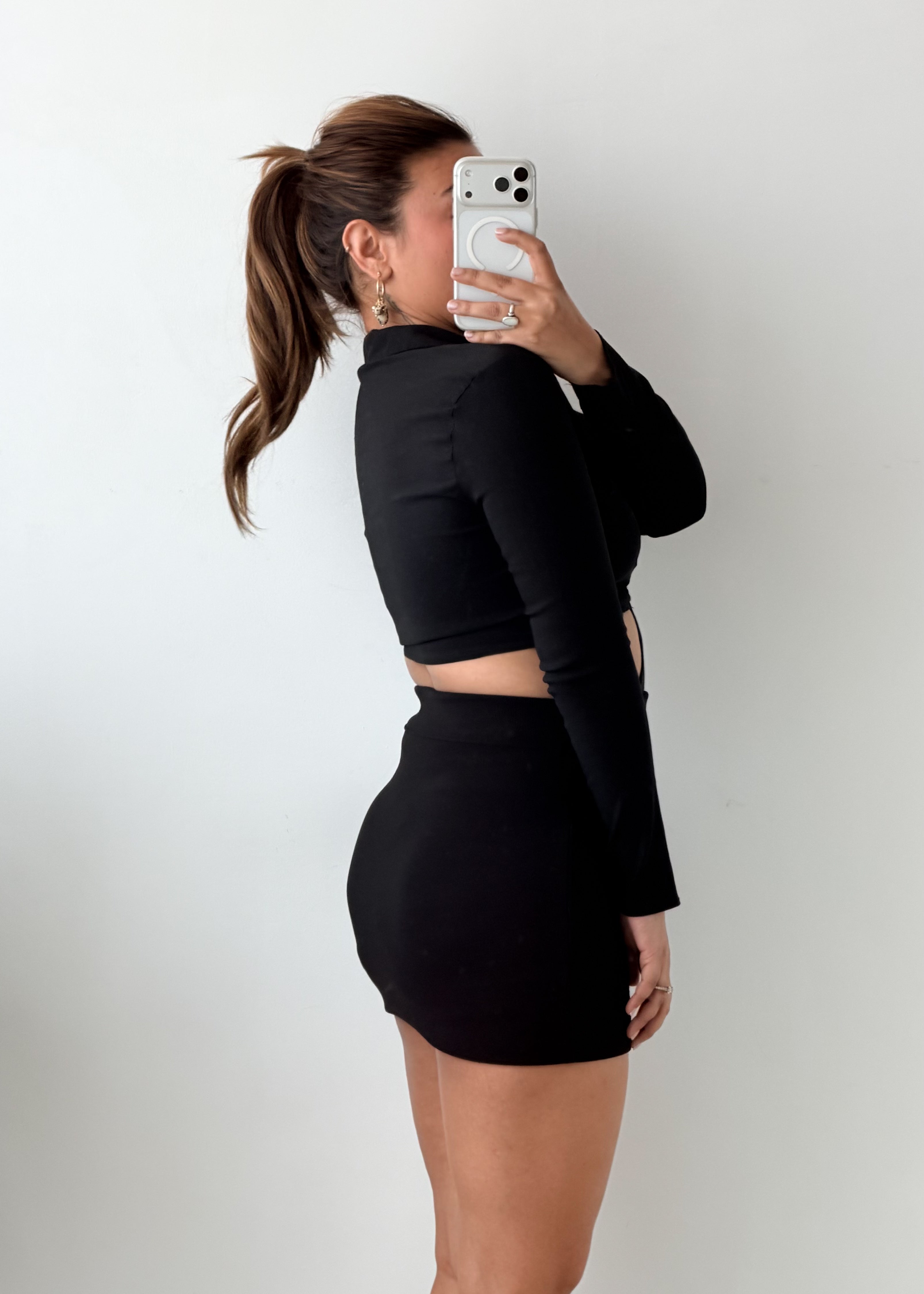 Size XS Black Cut-Out Ring Detail Bodysuit