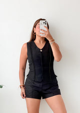 Bust 32, Black Studded Tailored Vest Top