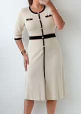 Size M-L Ivory Black Contrast Knit Dress