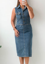 Size XS-S Blue Denim Button Midi Dress