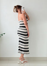 Size S-M Black White Striped Crochet Midi Dress