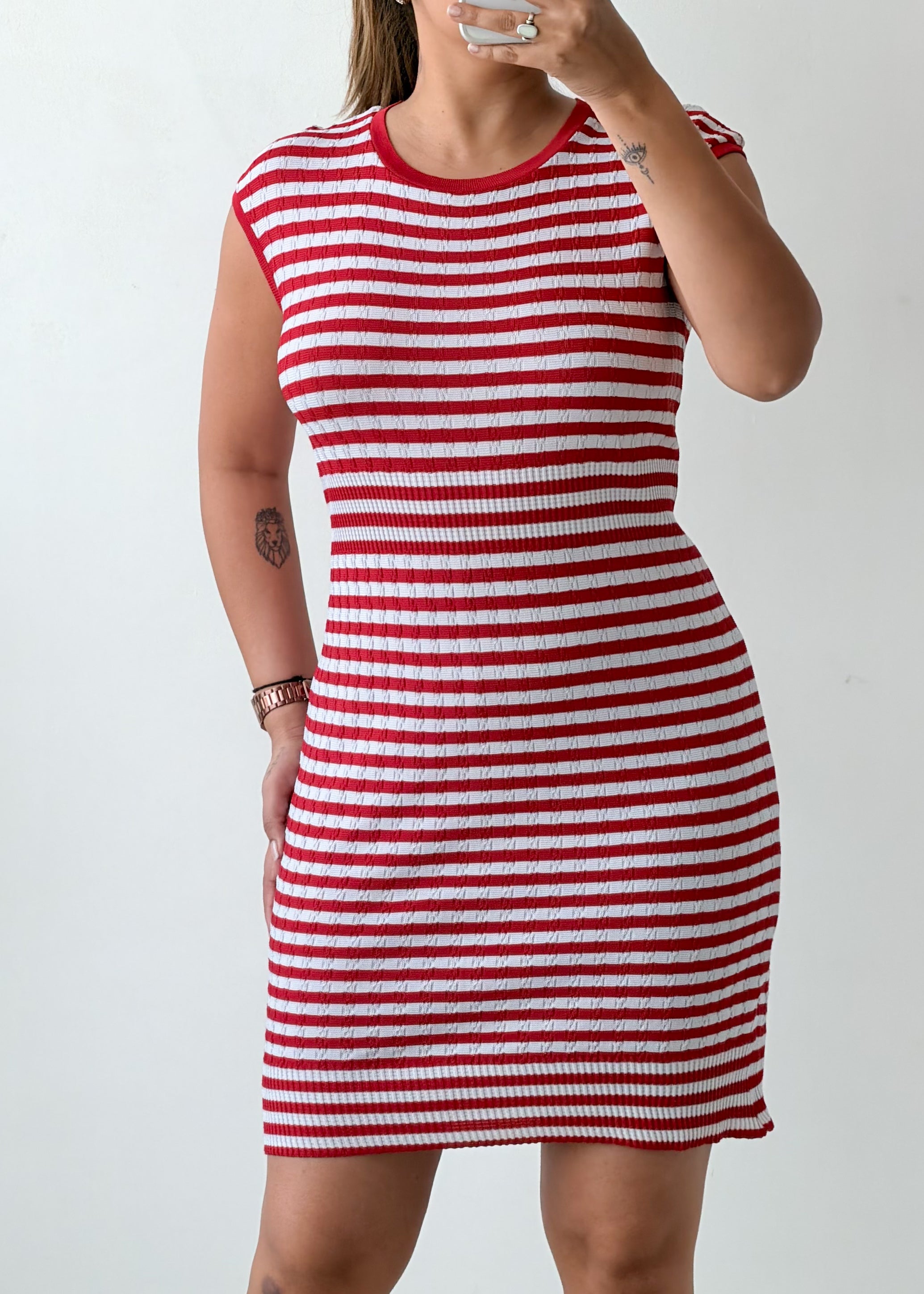 Size M-L Red White Striped Mini Dress