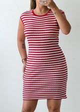 Size M-L Red White Striped Mini Dress