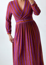 Size M-L Purple Rust Striped Wrap Midi Dress