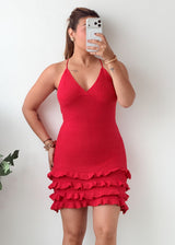 Size XS-S Red Ruffle Crochet Mini Dress