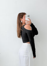 Size S-M Black Spider Graphic Cold Shoulder Top