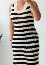 Size S-M Black White Striped Crochet Maxi Dress