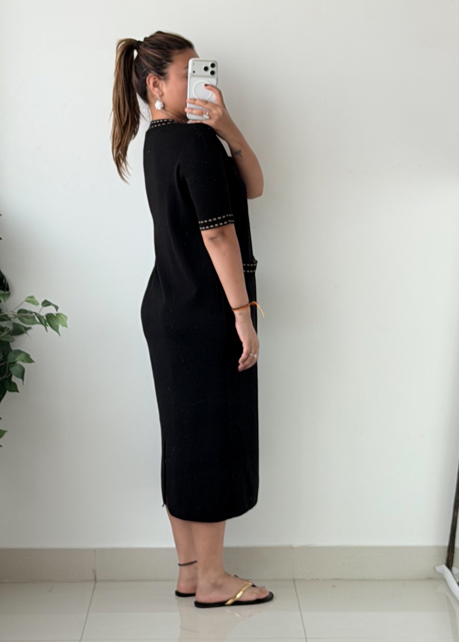 Size L-XL Black Button Front Midi Dress