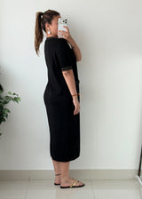 Size L-XL Black Button Front Midi Dress