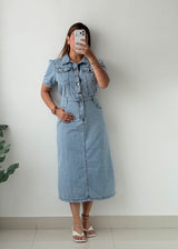 Size M Light Blue Denim Shirt Midi Dress