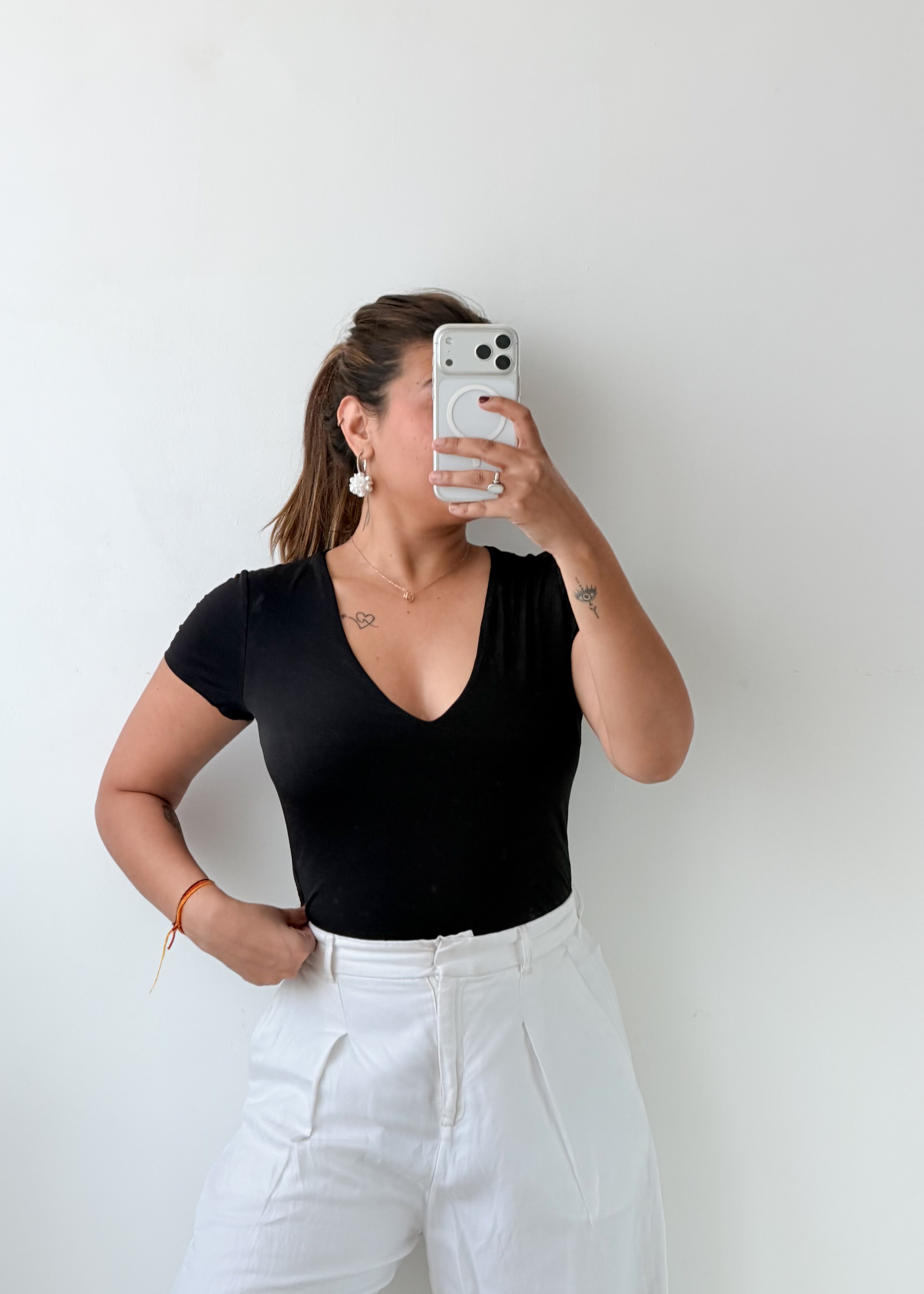 Size S-M Black V-Neck Bodysuit