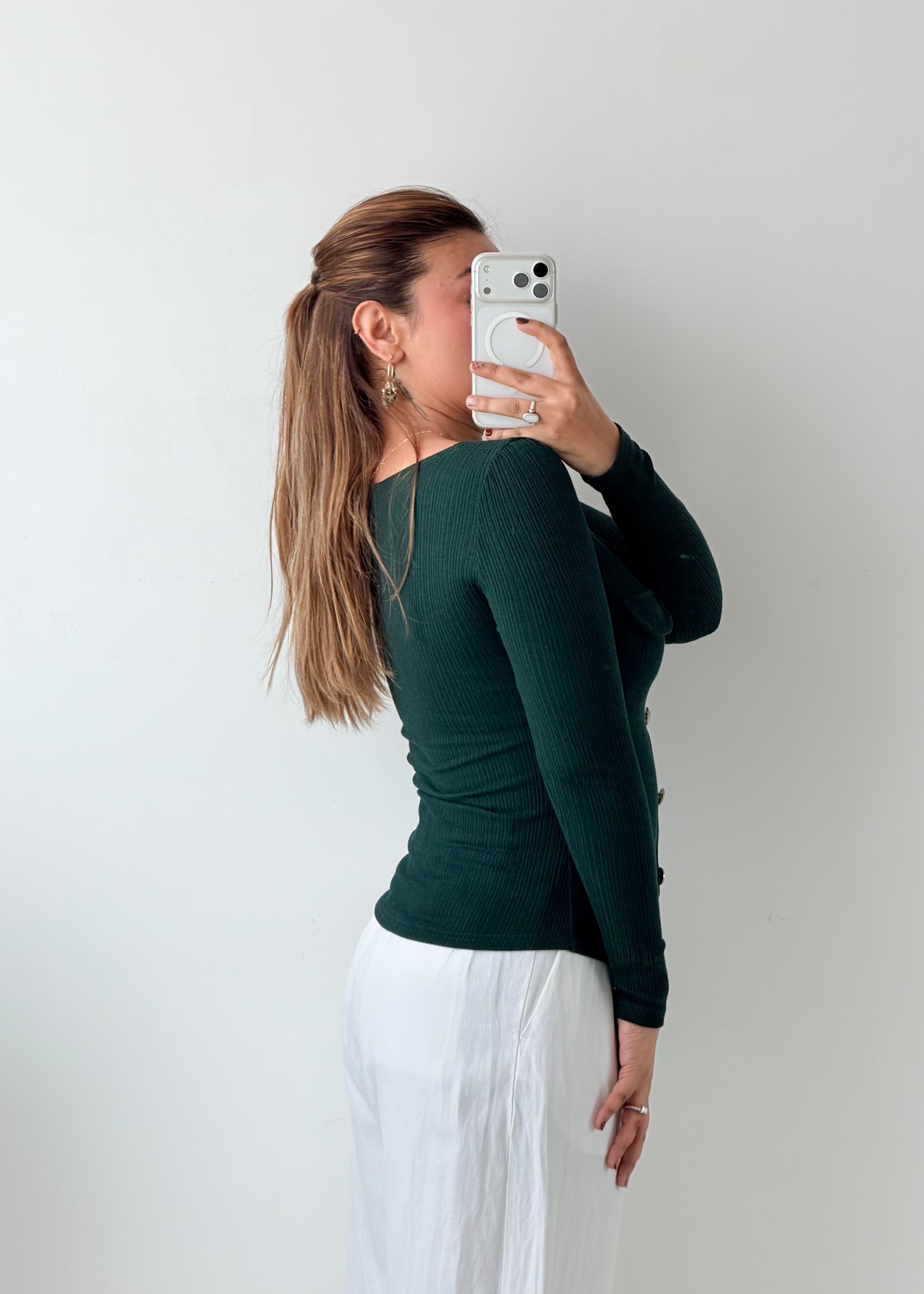 Size XS-S Deep Green Button-Front Top