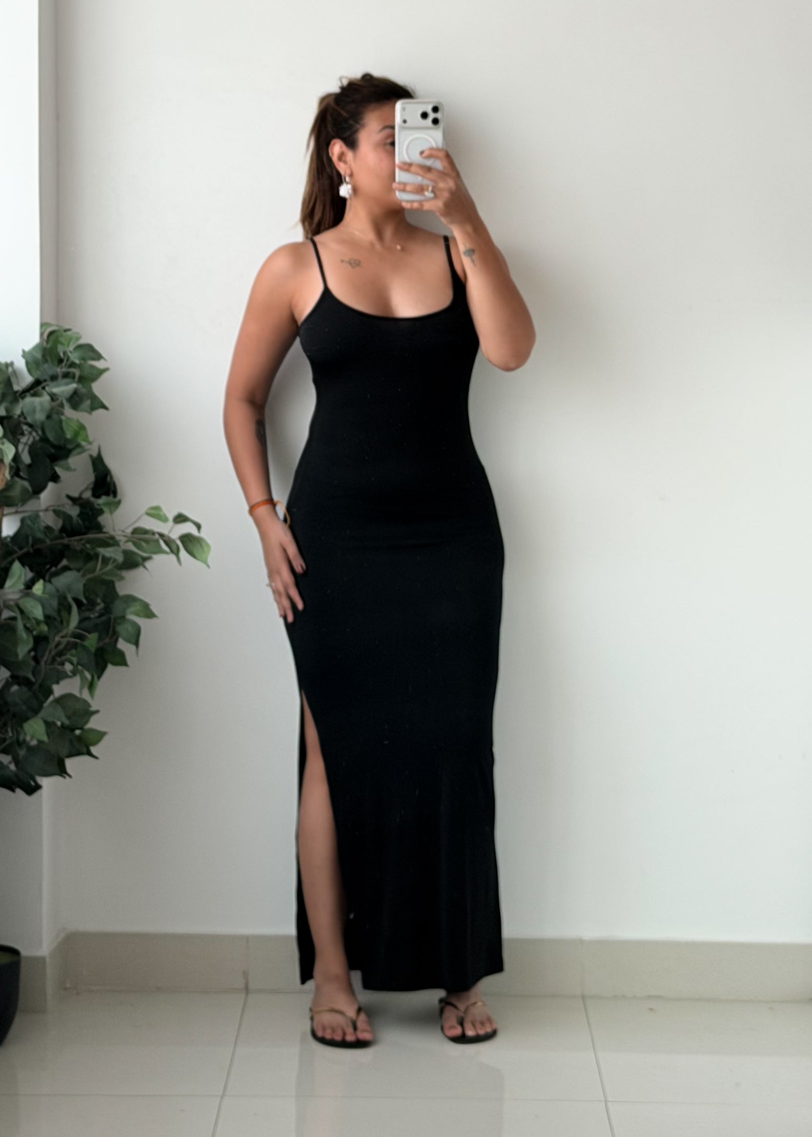 Size S-M Black Spaghetti Strap Bodycon Maxi Dress