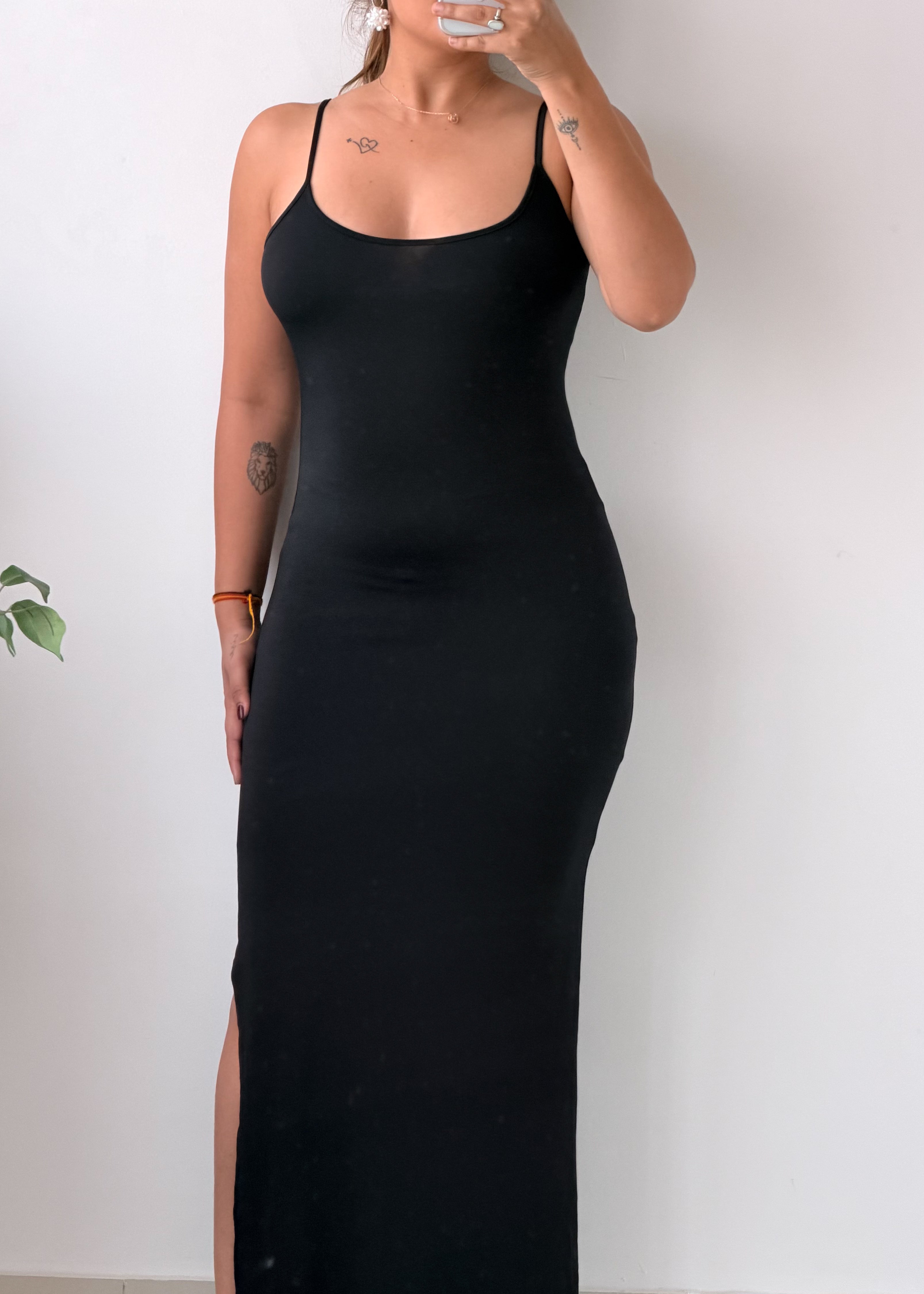 Size S-M Black Spaghetti Strap Bodycon Maxi Dress