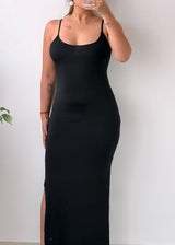 Size S-M Black Spaghetti Strap Bodycon Maxi Dress