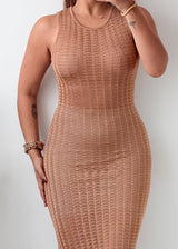 Size XS-S Tan Ribbed Crochet Midi Dress