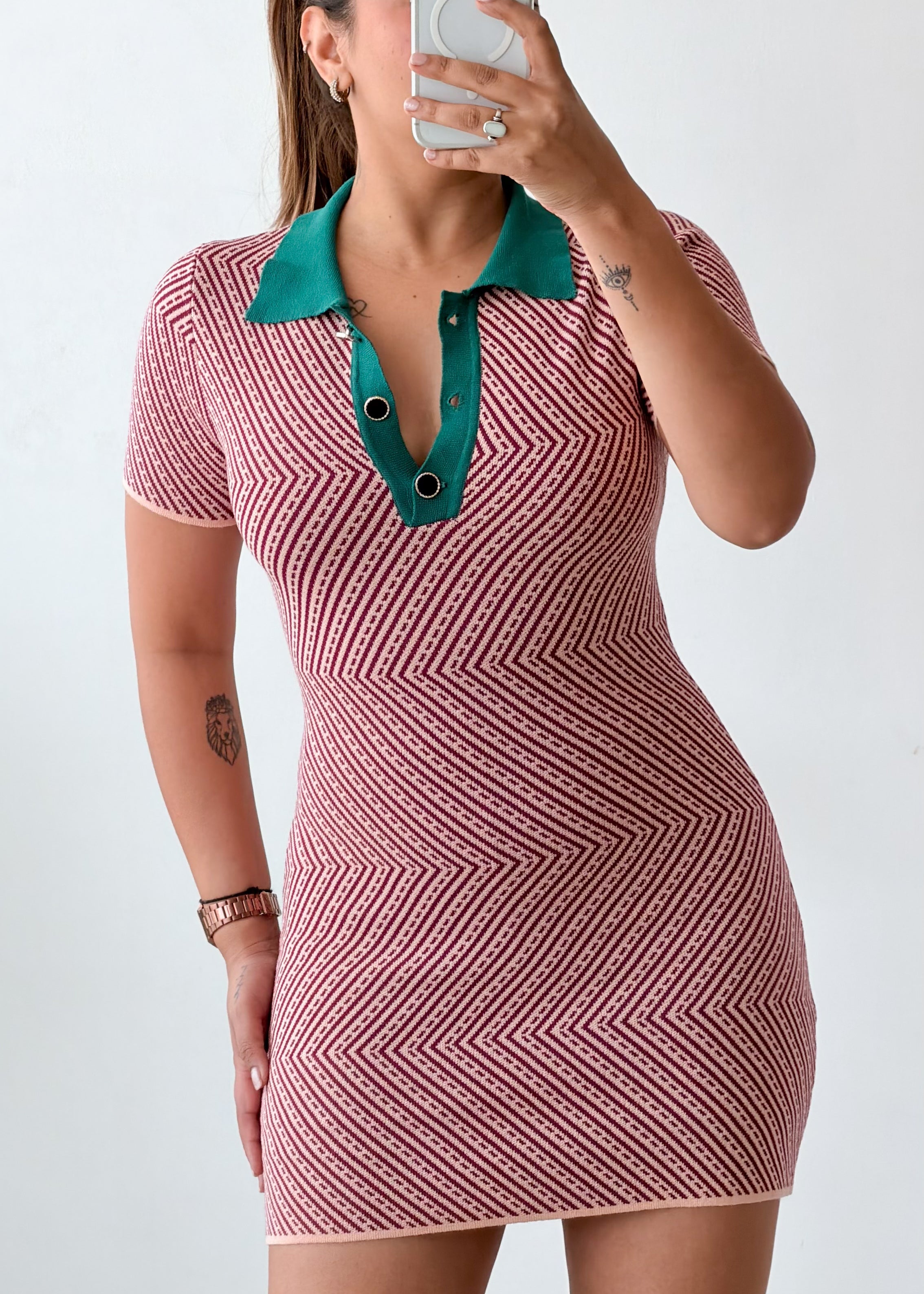 Size S-M Pink Chevron Knit Mini Dress