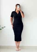 Size M-L Black Ribbed Midi Dress
