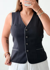 Bust 34, Black Tailored Vest Top