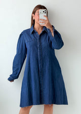 Size M-L Dark Blue Denim Flare Dress
