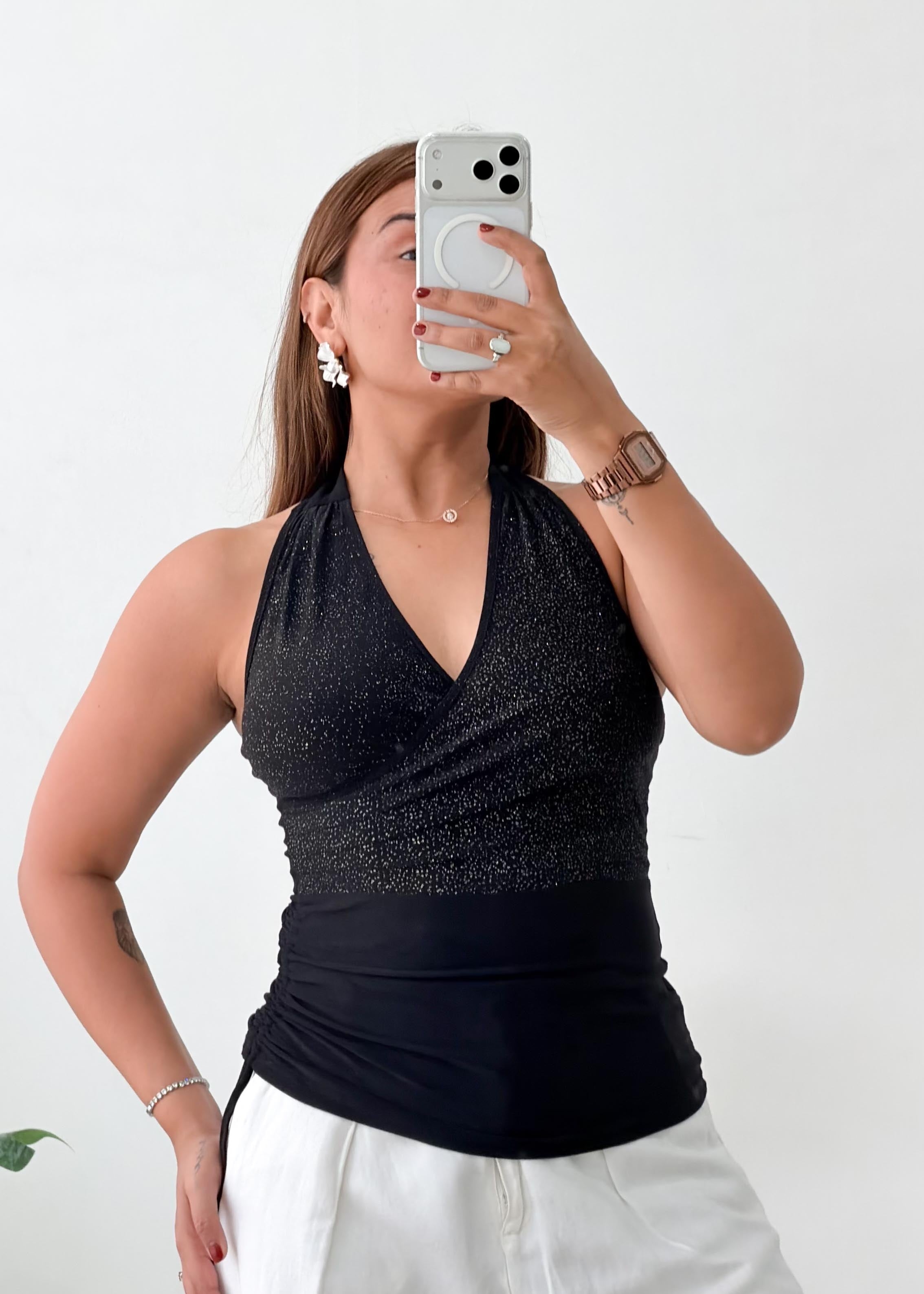Size S-M Black Halter Shimmer Top