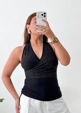 Size S-M Black Halter Shimmer Top