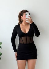 Size XS-S Black Mesh Panel Bodysuit
