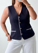 Bust 34, Navy Button-Front Vest Top