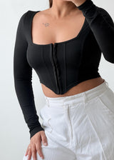 Size XS-S Black Long Sleeve Corset Top