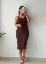 Size M-L Chocolate Brown Ribbed Midi Dress