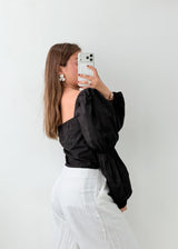 Size M-L Black Puff Sleeve Corset Top