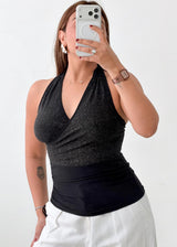 Size S-M Black Halter Shimmer Top