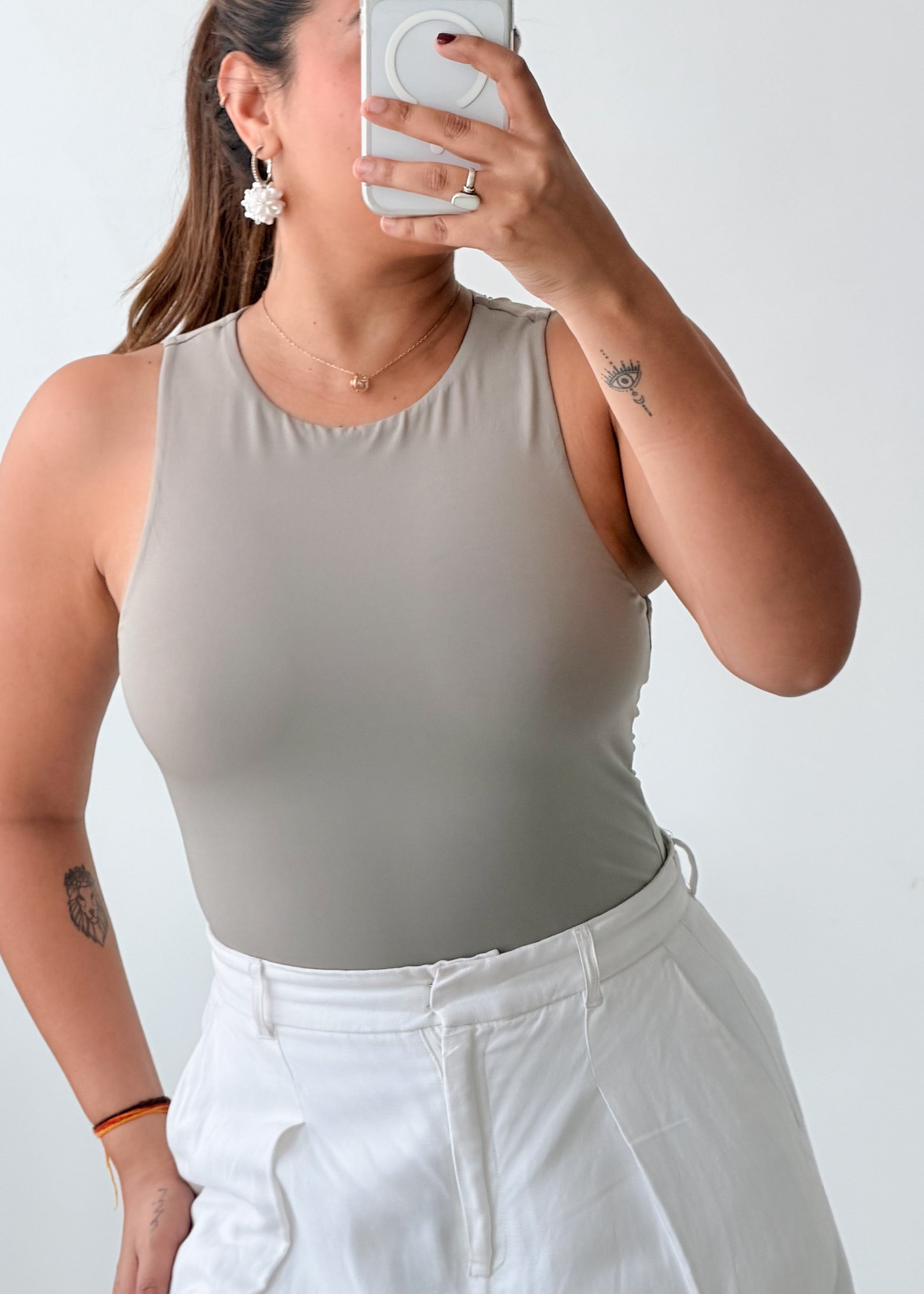 Size XS-S Taupe High Neck Bodysuit