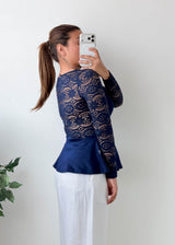 Size S-M Navy Blue Lace Peplum Top
