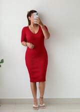 Size S-M Red Ribbed Midi Dress