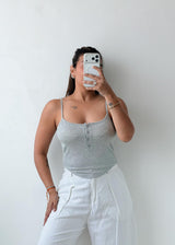 Size XS-S Grey Ribbed padded Button Top