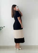 Size M-L Black White Pleated Colorblock Dress