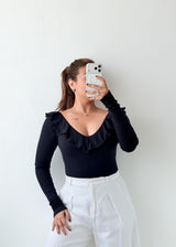 Size XS-S Black Ruffle Neck Bodysuit