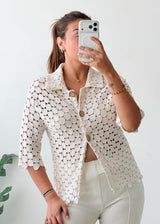 Size S-M White Crochet Button Front Shirt
