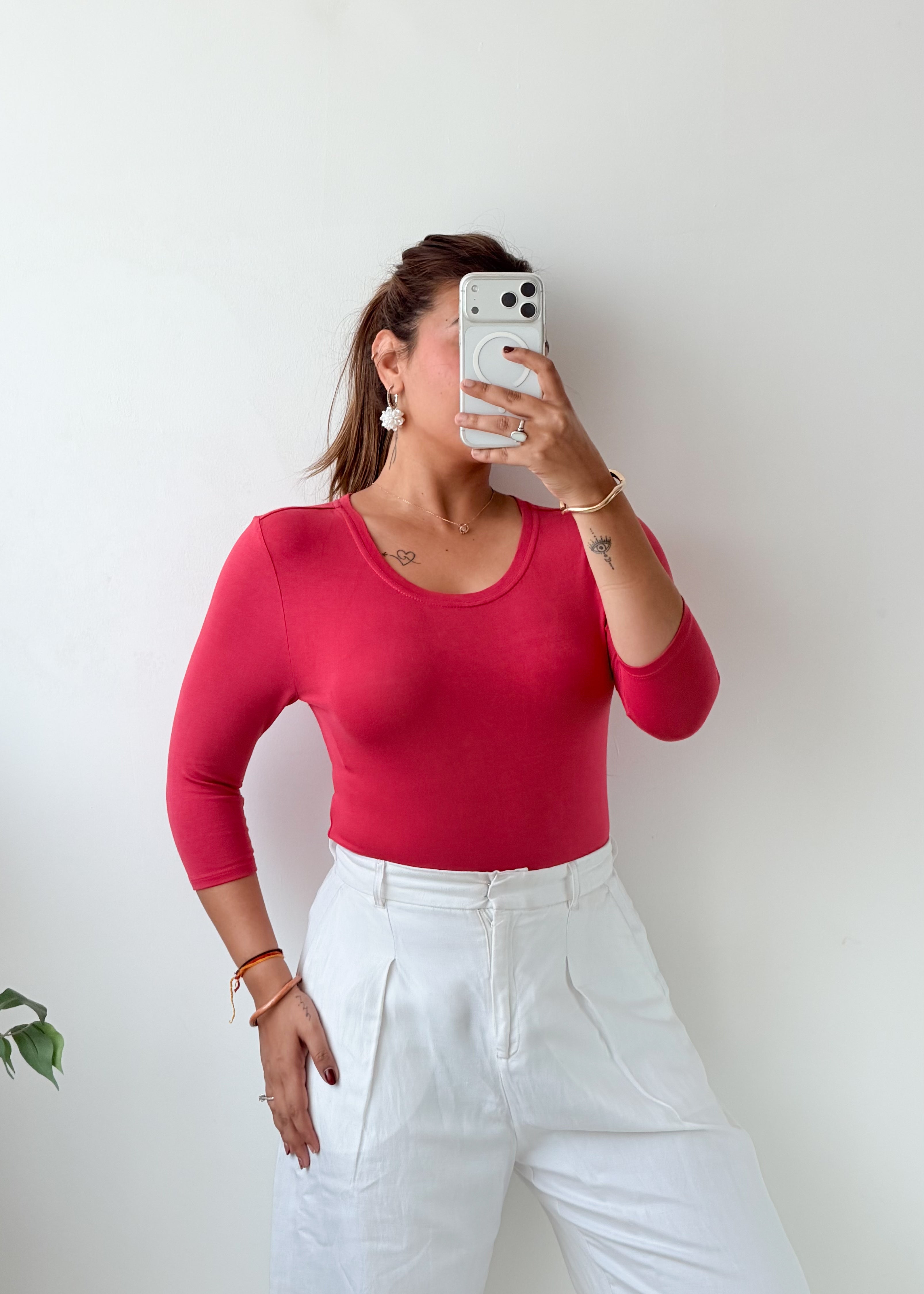 Size M-L Hot Pink Scoop Neck Bodysuit