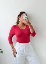Size M-L Hot Pink Scoop Neck Bodysuit