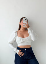 Size M-L White Ruched Crop Top