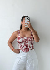 Size S-M Red Floral Printed Corset Top