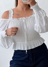 Size XS-S White Off-Shoulder Smocked Top