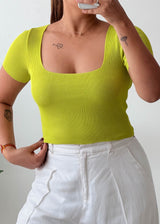Size S-M Lime Green Square Neck Top