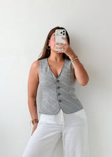 Bust 32, Waist 28 Grey Plaid Vest Top