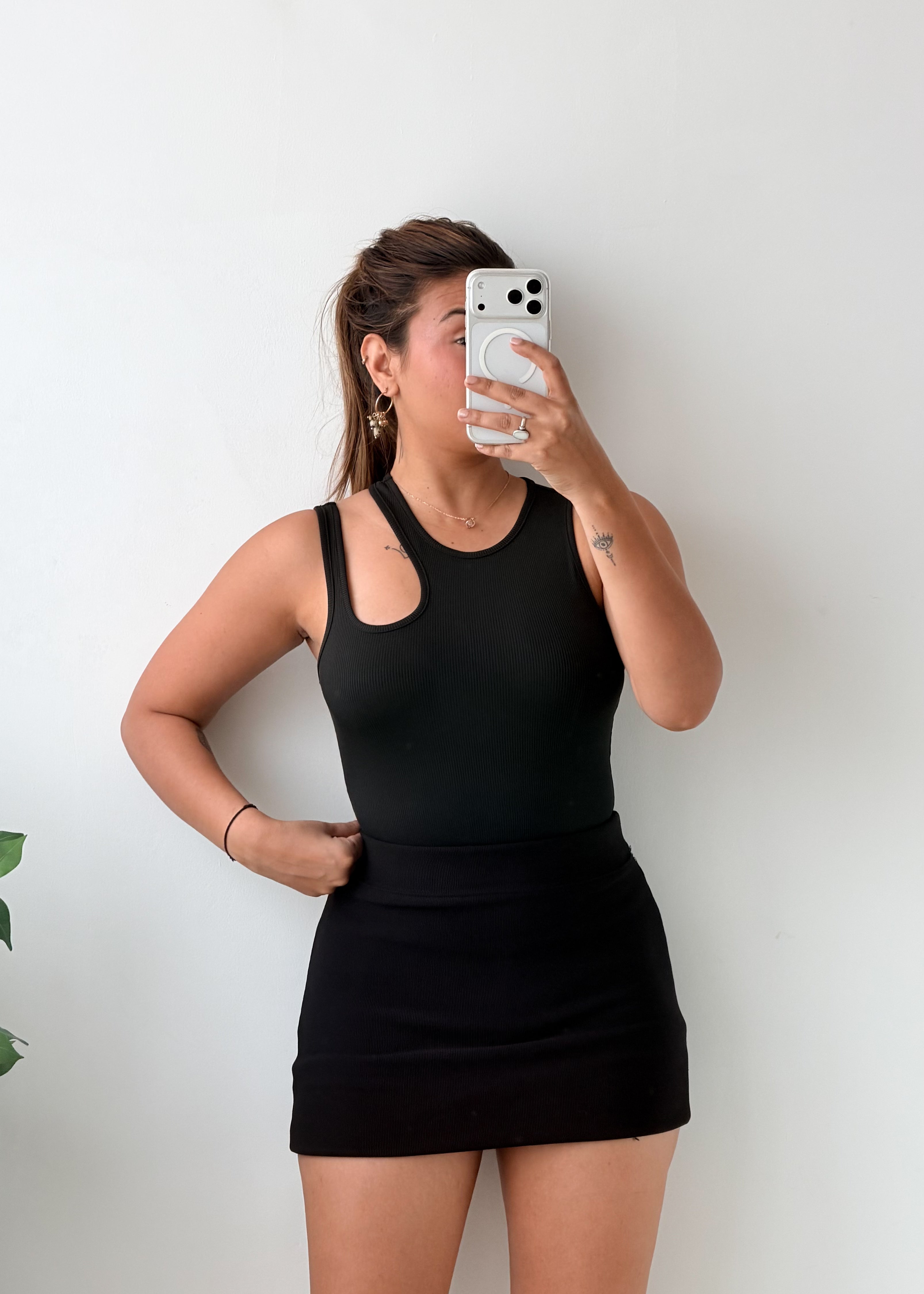 Size S-M Black Sleeveless racerback-inspired Bodysuit