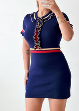 Size S-M Navy Contrast Collar Mini Dress