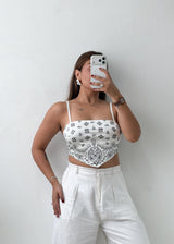 Size S-M White Bandana Print Corset Top