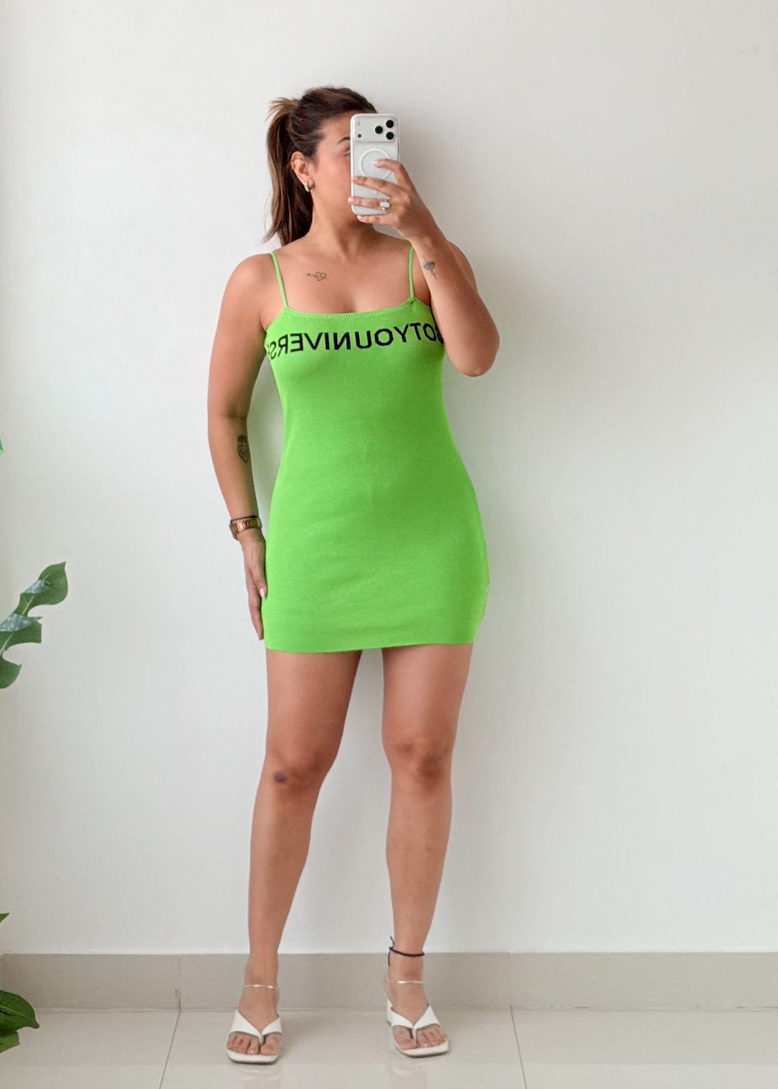 Size M-L Neon Green Printed Mini Dress